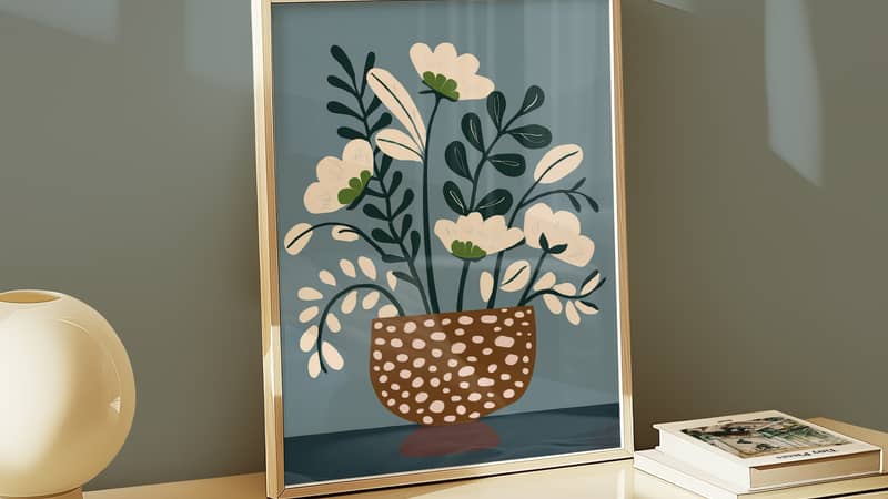 Abstract White Flowers In A Vase Print