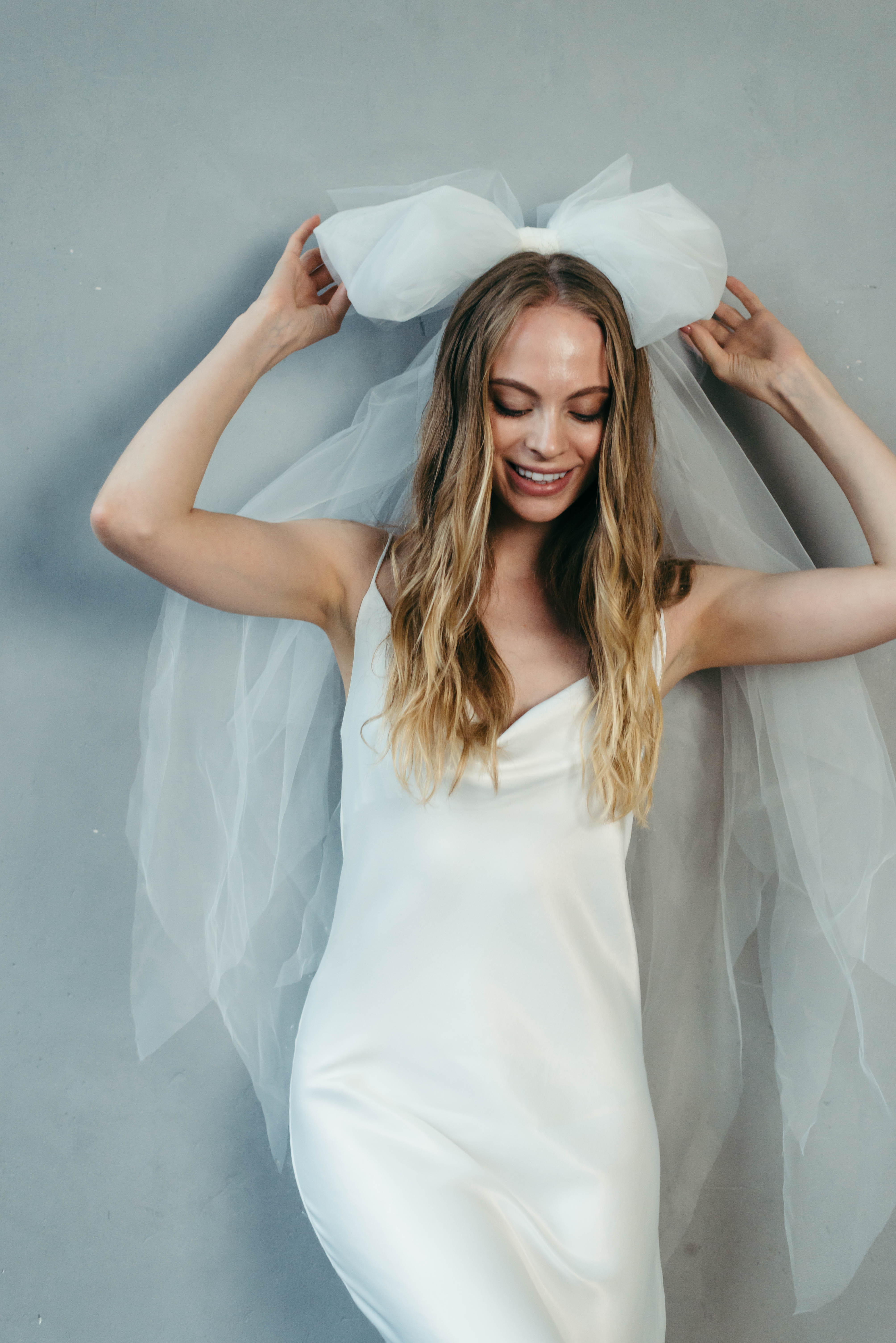 Simple Elopement Bespoke Plus Size Wedding Fashion Separates Alternative Bride Bow Veil Bachelorette Gift Headpiece