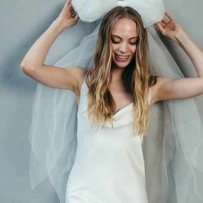 Simple Elopement Bespoke Plus Size Wedding Fashion Separates Alternative Bride Bow Veil Bachelorette Gift Headpiece