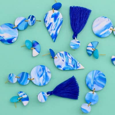 Seascape collection polymer clay earrings with hypoallergenic backs