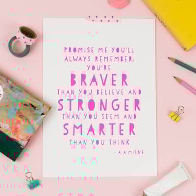 Wooden plaque wall hanging and two colourful prints on a peg board