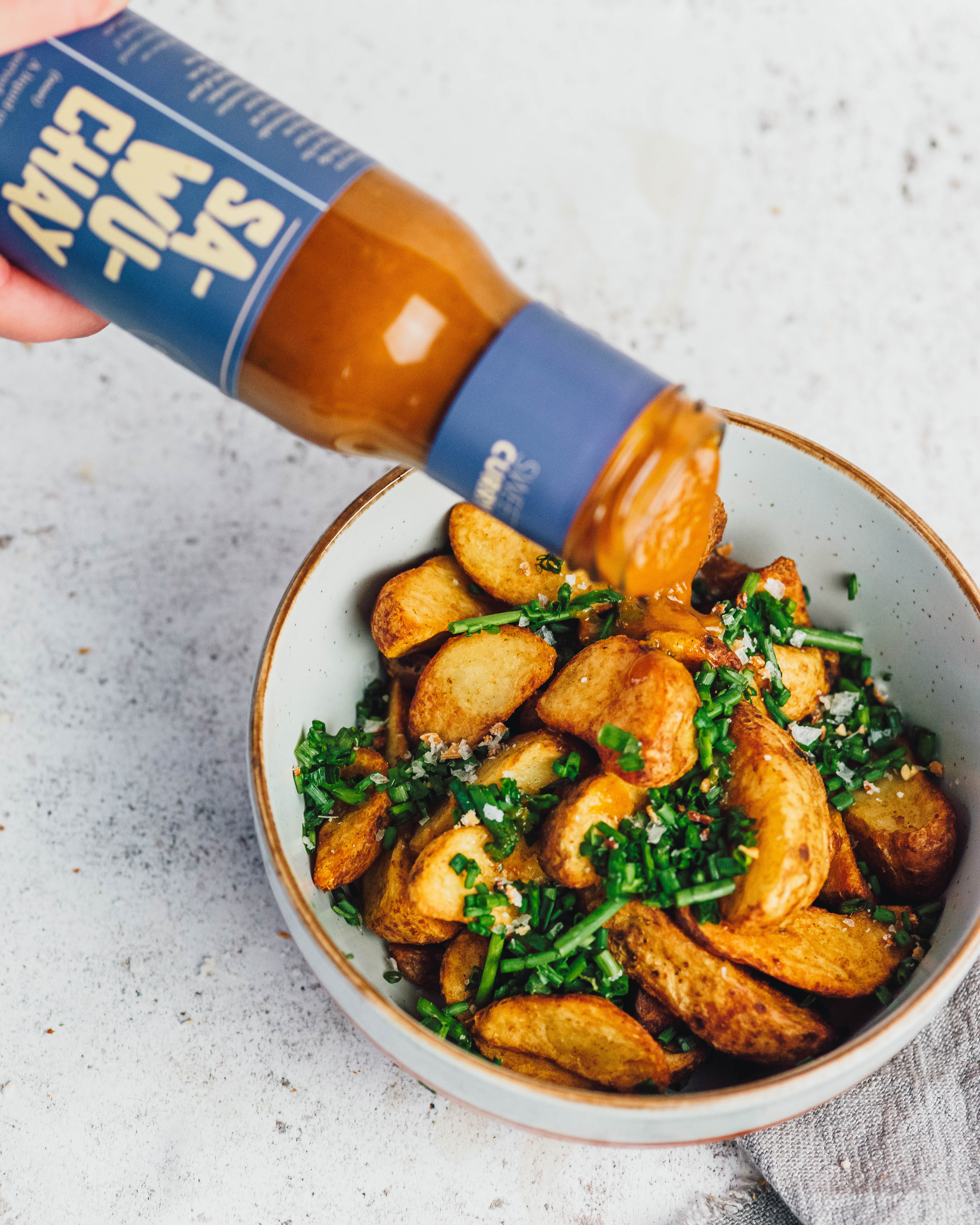 sweet curry sauce and chips