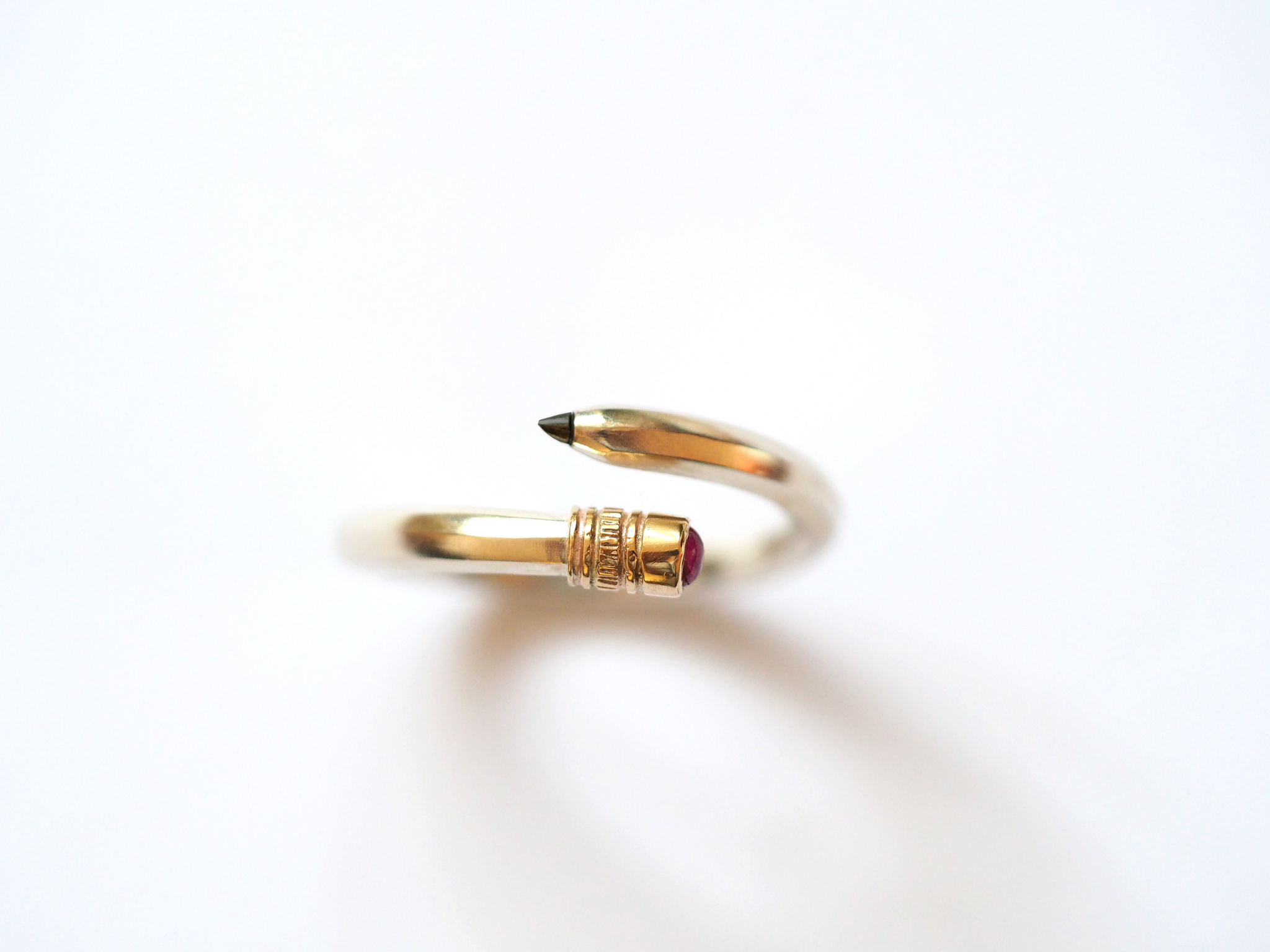 Silver, Gold & Ruby Pencil Ring