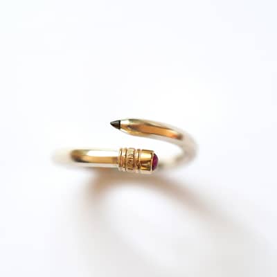 Silver, Gold & Ruby Pencil Ring