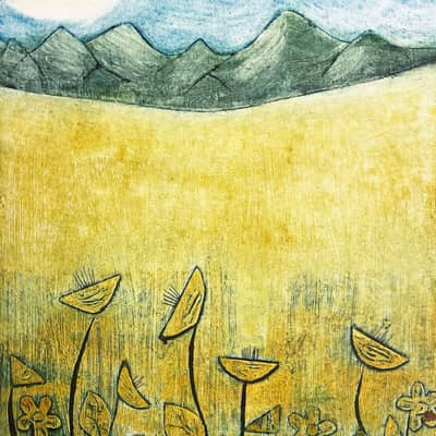 Scottish, Original Handmade Collagraph Print, Contemporary, Cuillin Mountains, Denise Huddleston, Cuckoo Tree Studio, Isle of Skye
