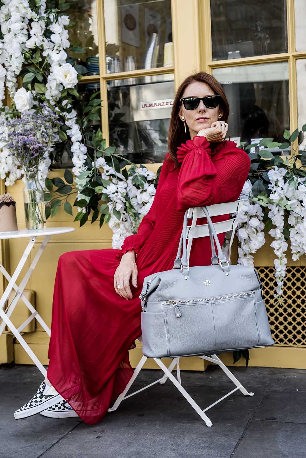 thea grey leather travel bag