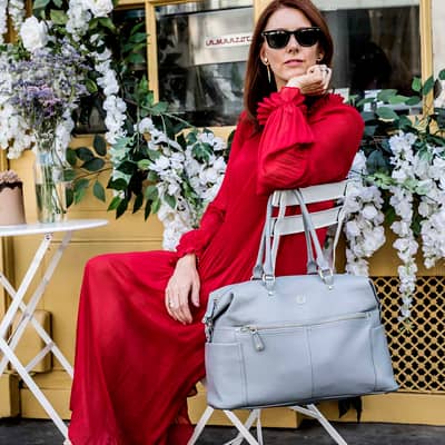 thea grey leather travel bag