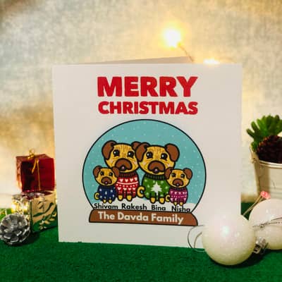 Personalised Pug Family Christmas Card