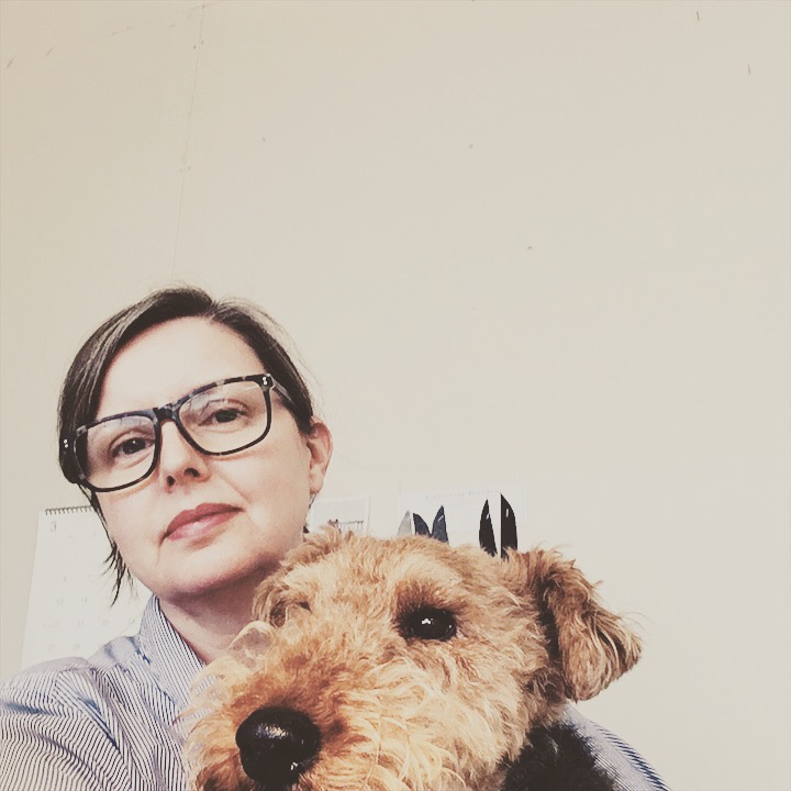 Owner Louise and muse Edwyn the Welsh Terrier