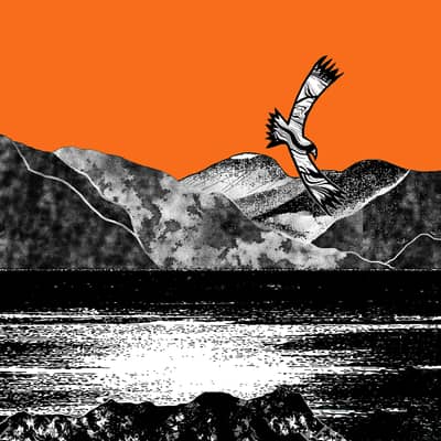 Scottish, Original Handmade Silkscreen Print, Contemporary, Scottish Loch, Mountains, Eagle, Denise Huddleston, Cuckoo Tree Studio, Isle of Skye