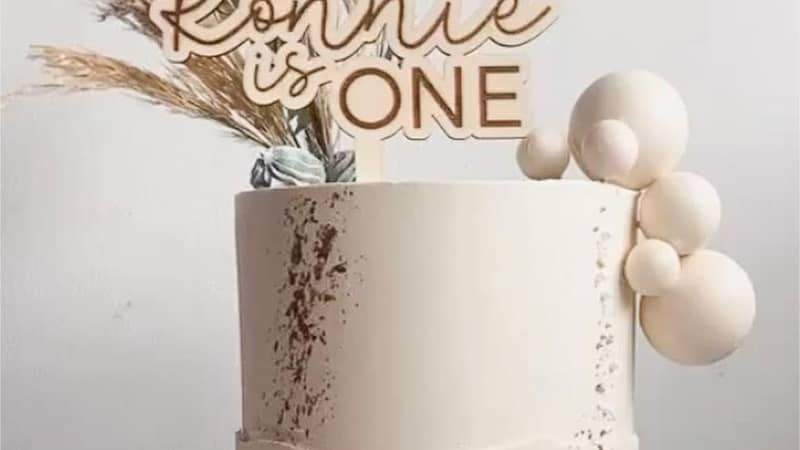 Personalised Wooden Cake Topper in Cake