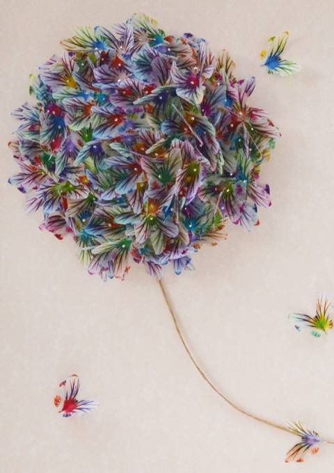 Memories butterfly art is created from numerous multicoloured butterflies designed for this limited edition artwork 