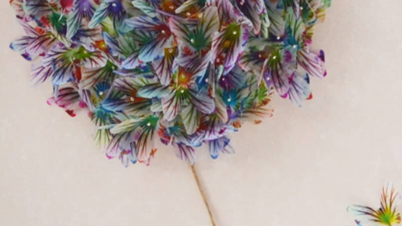 Memories butterfly art is created from numerous multicoloured butterflies designed for this limited edition artwork