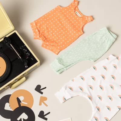Roc 'n Rudi Retro playdate collection, rompers and leggings