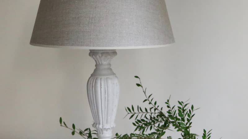 French wooden lamp with linen shade