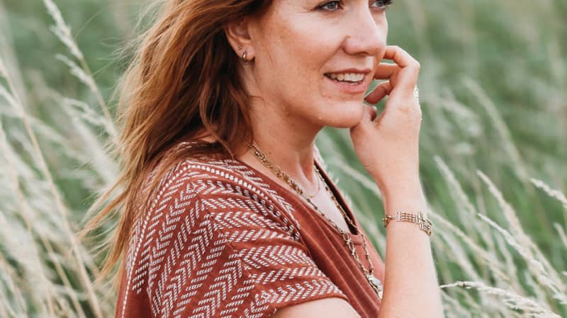 Girl wearing Gold sterling silver delicate jewellery