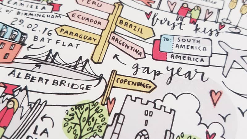 woman in striped top and glasses illustrating at desk