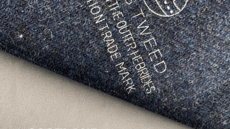 Indigo Blue Harris Tweed checked and stamped with the Harris Tweed Orb by Mill.