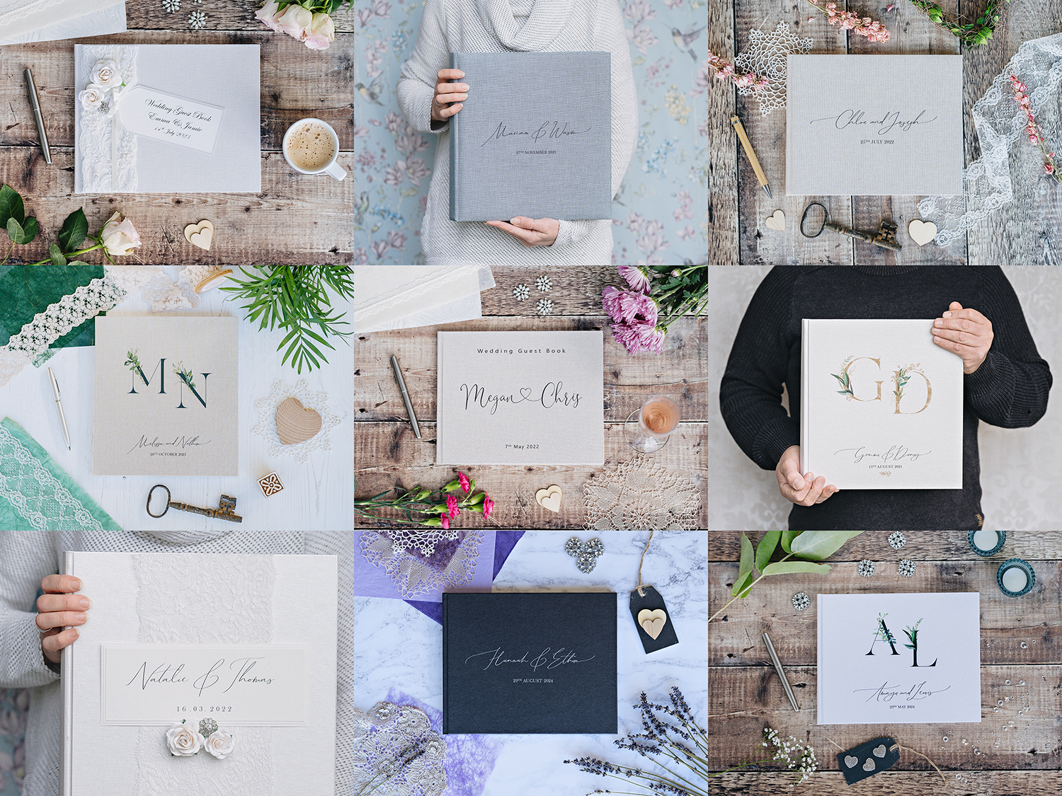 collage of guest book and album images