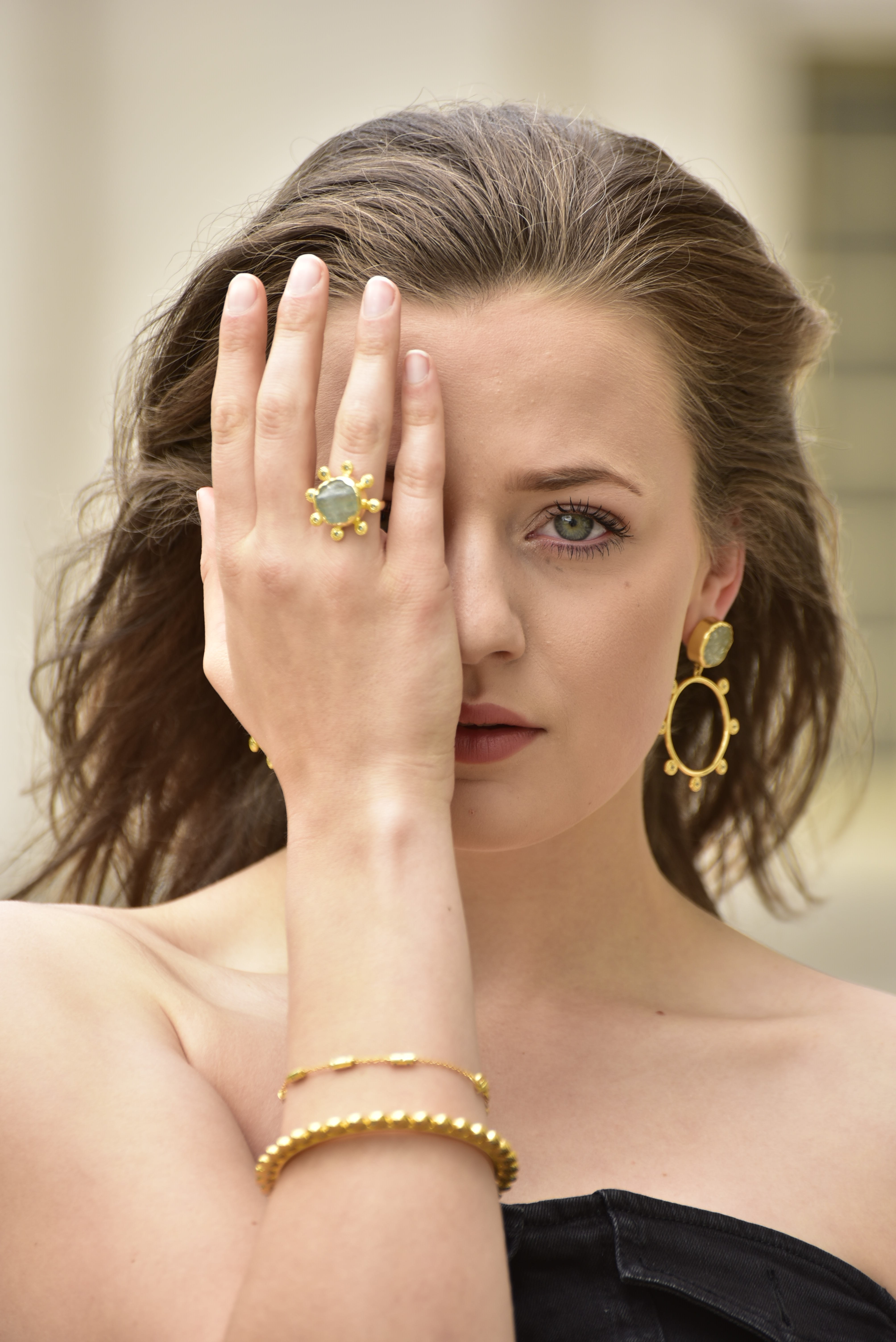 Raw Aquamarine and Citrine Earrings and Rings