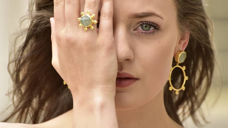 Raw Aquamarine and Citrine Earrings and Rings