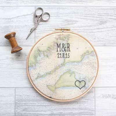 Embroidered cotton vintage map modern font