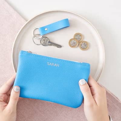 Personalised Leather Purse with Matching Leather Keyring