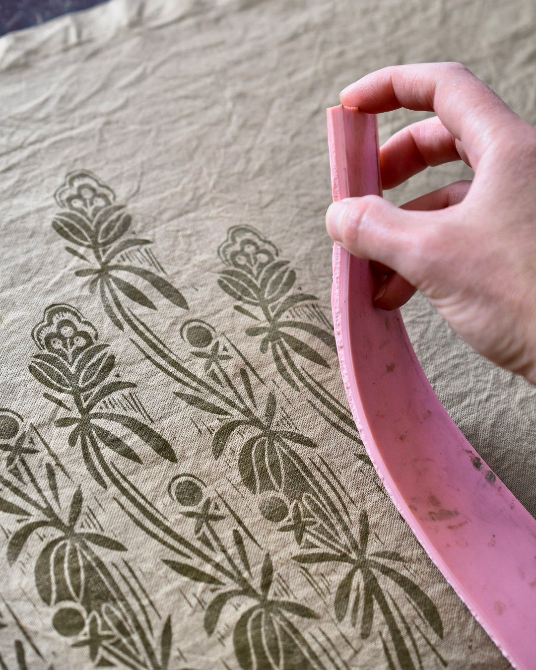 Repeat patterns on plant dyed cotton