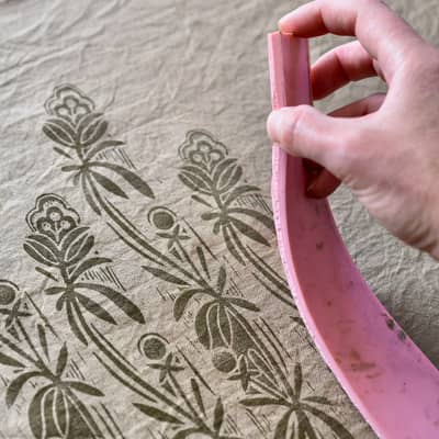 Repeat patterns on plant dyed cotton