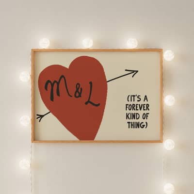 The perfect wedding gift, a unique custom made couples initials held within an illustrated heart.