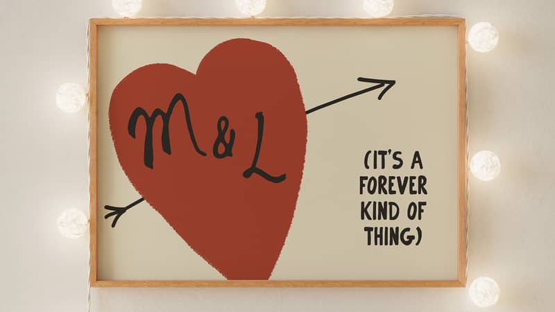 The perfect wedding gift, a unique custom made couples initials held within an illustrated heart.