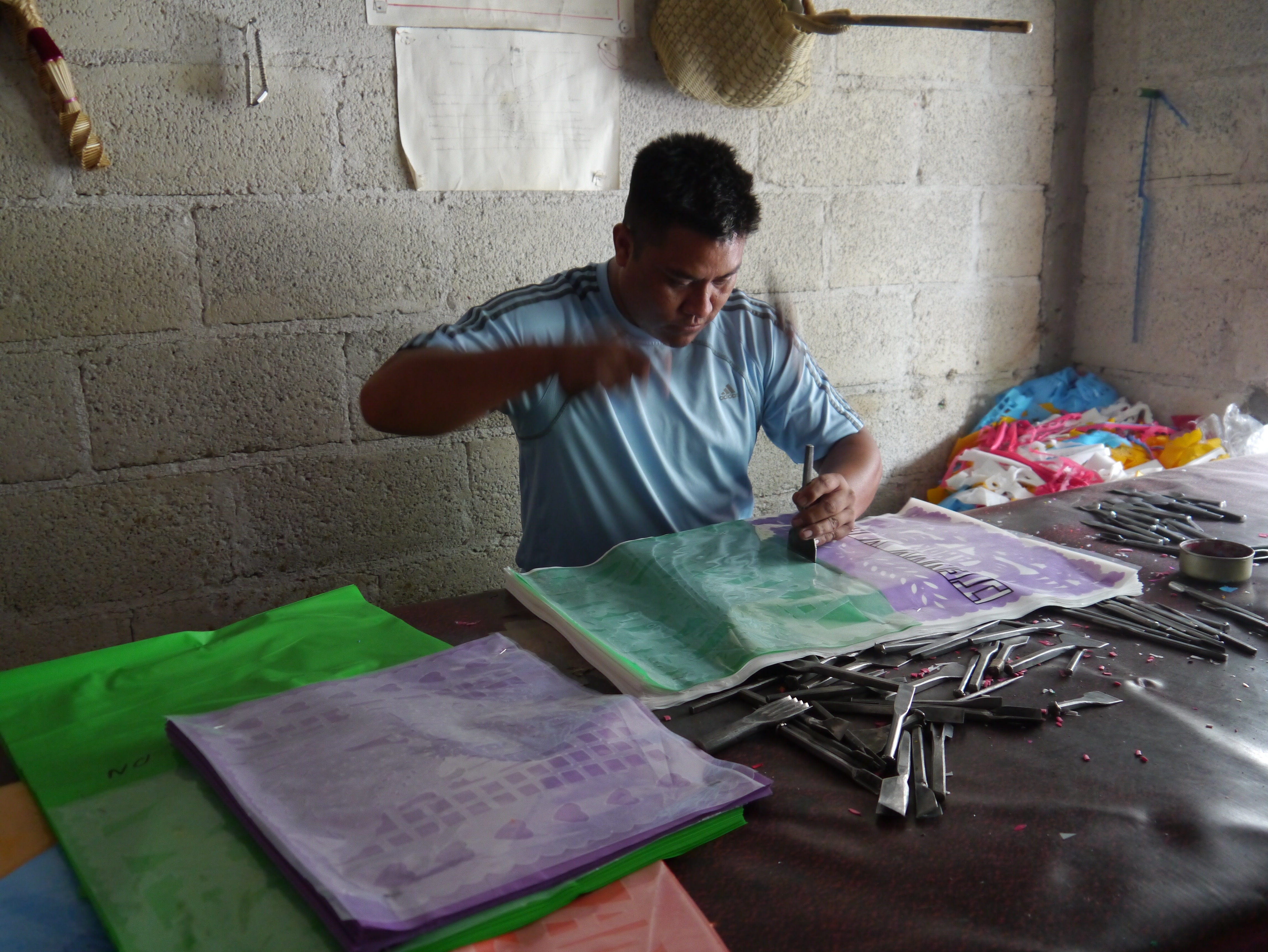 Handmade Mexican paper bunting in progress