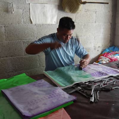 Handmade Mexican paper bunting in progress