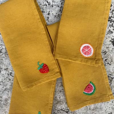 Tutti Fruiti Hand Embroidered Linen Napkins