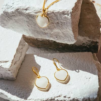 Set Clear Quartz Heart