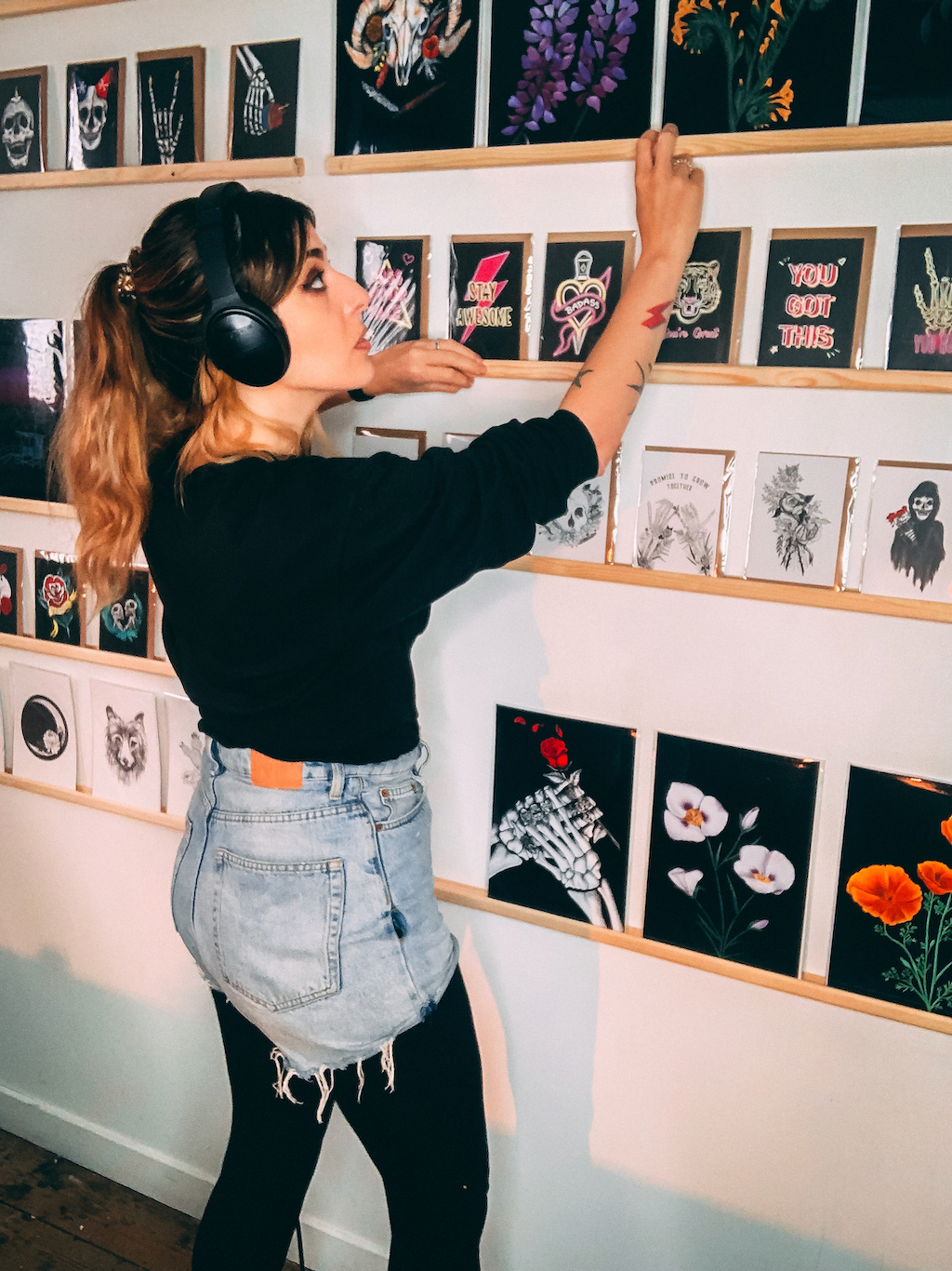 Emma organising the new collection in the studio