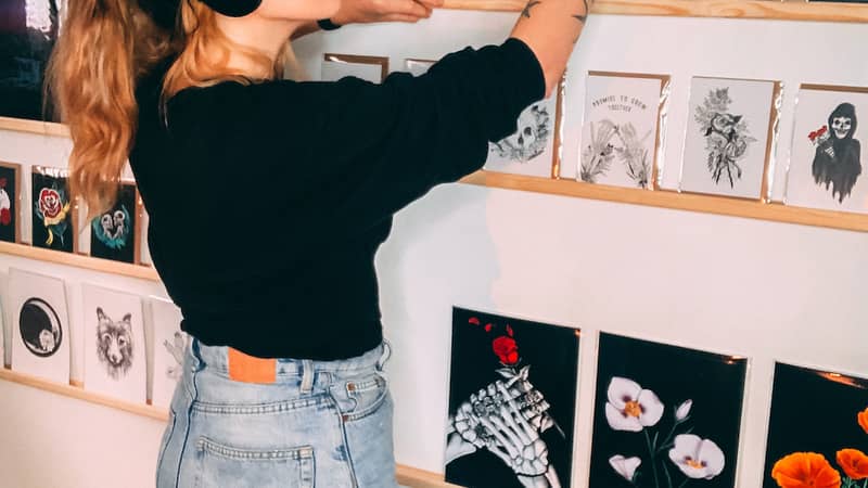 Emma organising the new collection in the studio