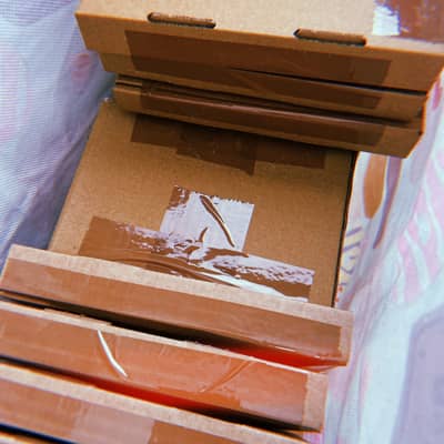 a bag of orders all stacked up