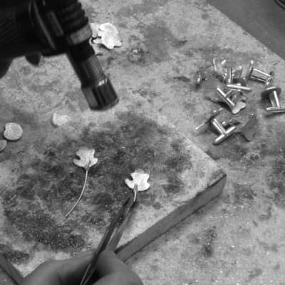 Soldering Sterling silver wire on to oak leaf drop earrings