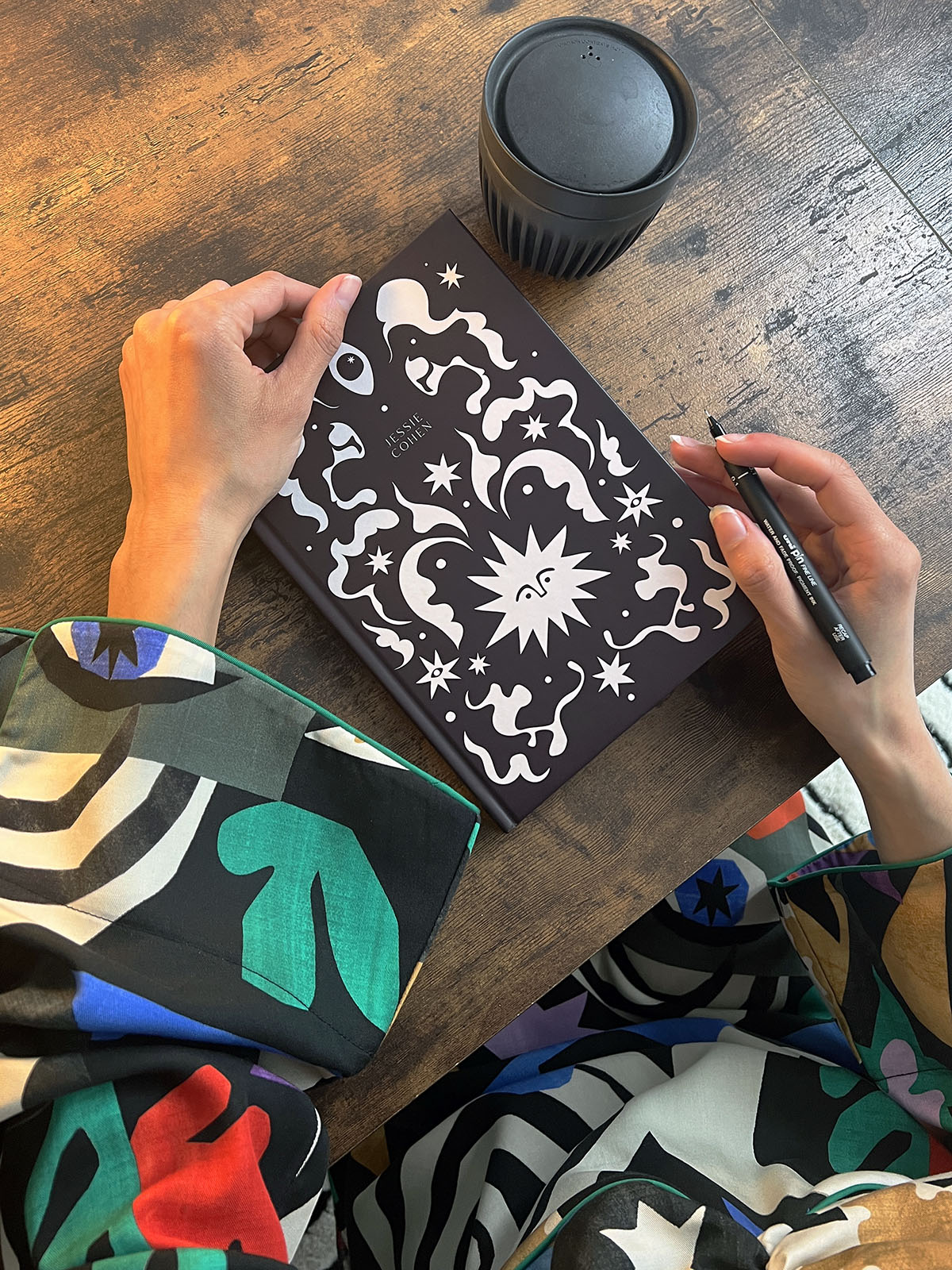 Stack of personalisable hardback journals with graphic prints in illustrative, Matisse inspired style