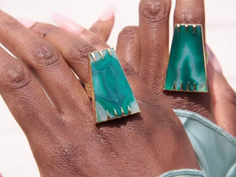 YAA YAA LONDON 'Determination' rings in Green from the up and coming Motivation Collection