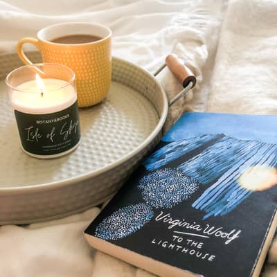 To The Lighthouse with lit Isle of Skye candle.