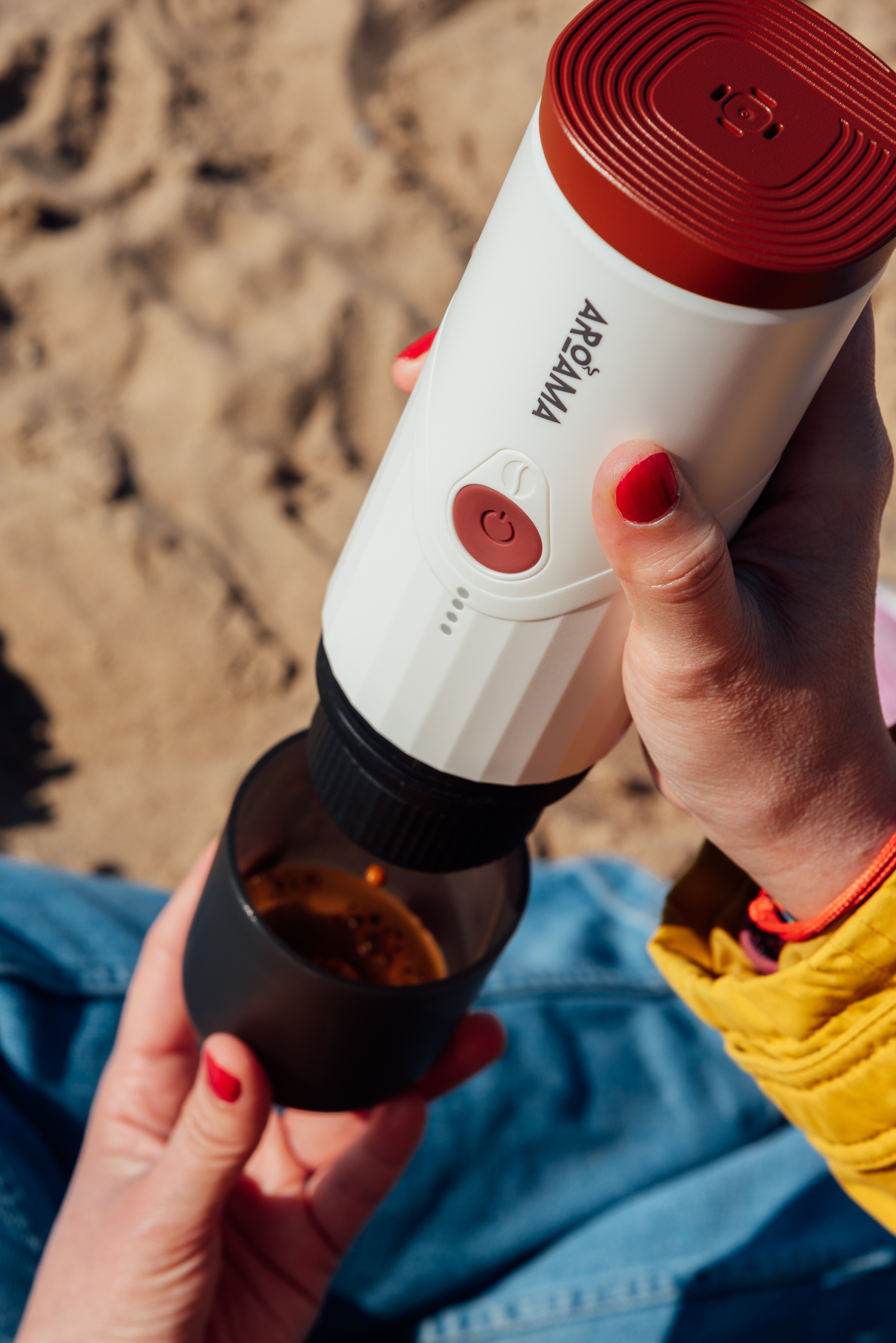 Espresso machine being used at the beach
