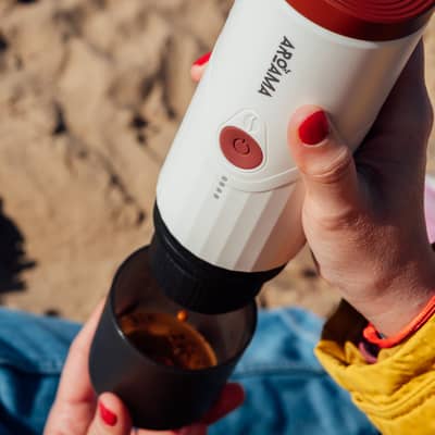 Espresso machine being used at the beach