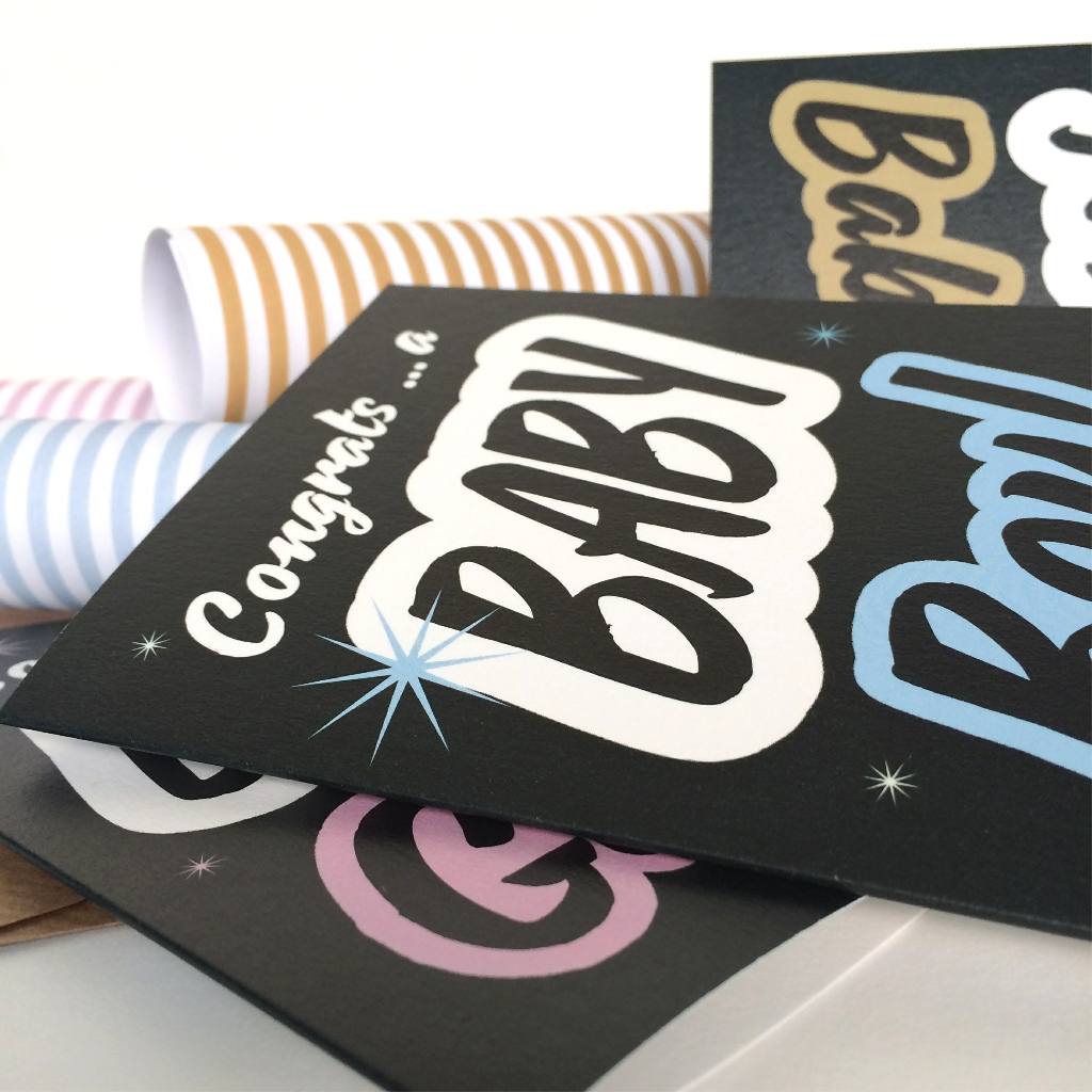 New baby girl, boy and babber (Bristolian) greetings cards