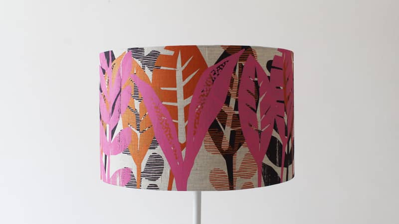 Mustard, grey and white lampshade