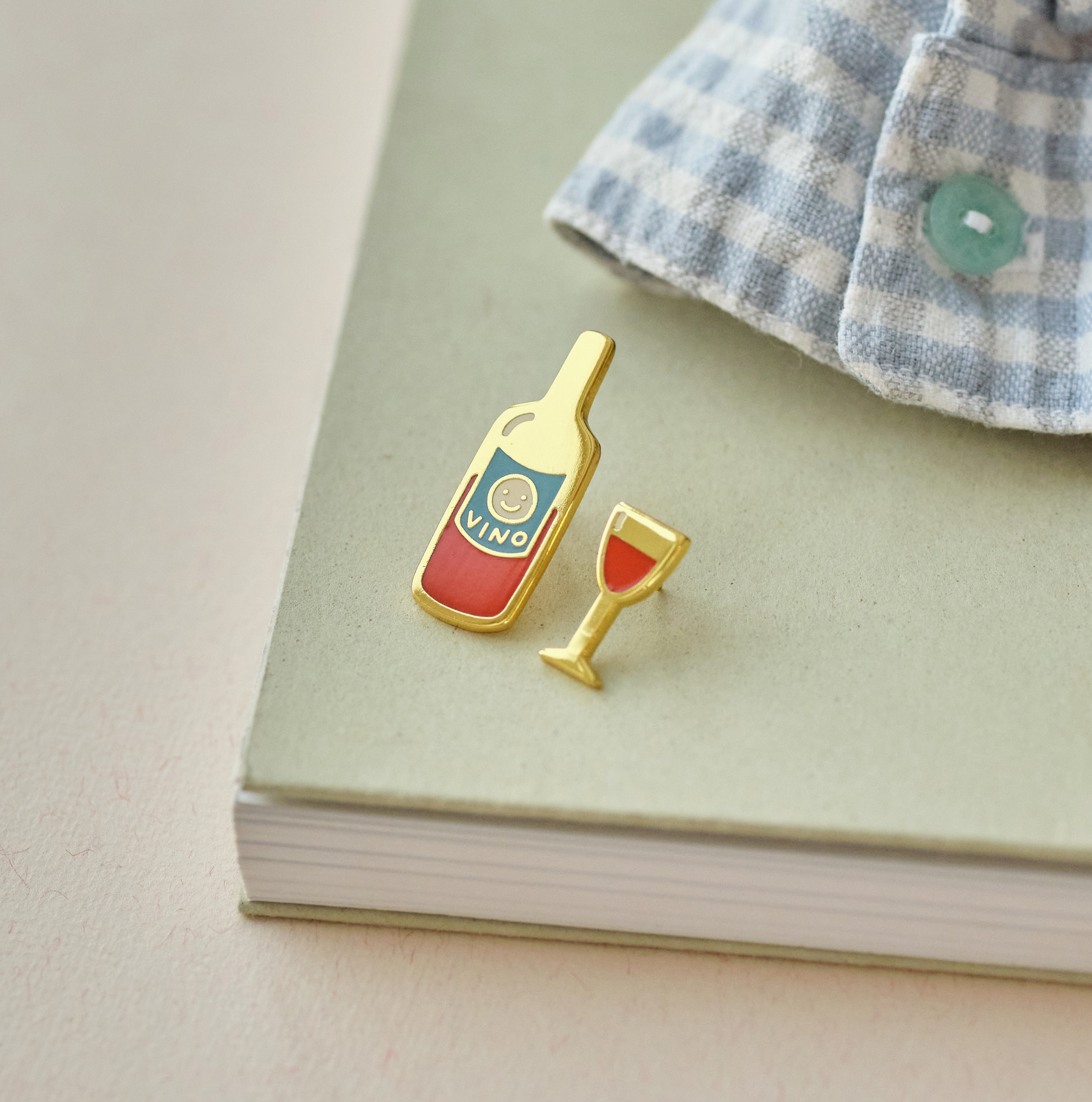 Wine and Glass Pin Badge Set