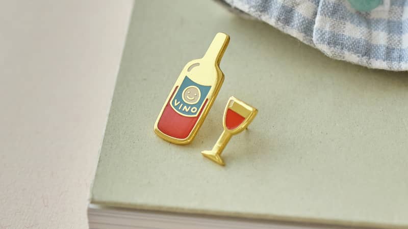 Wine and Glass Pin Badge Set
