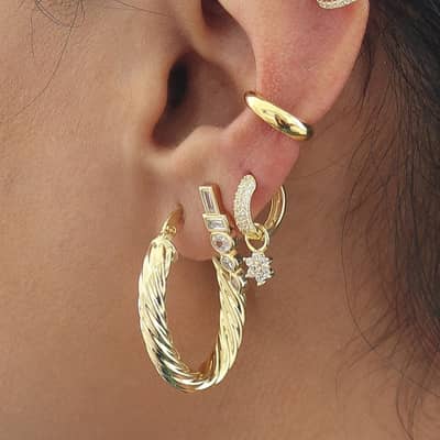 Gold Folk Hoop Earrings