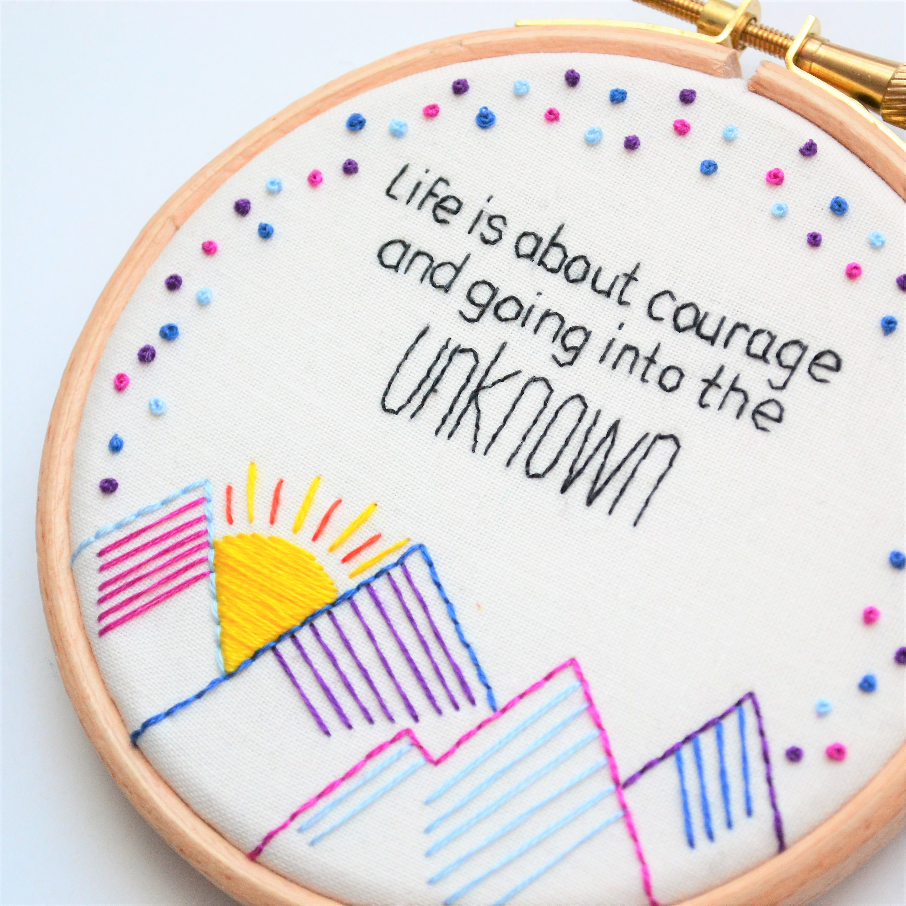 hand embroidered geometric mountains 